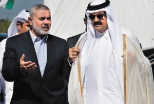 Qatar’s Emir Hamad bin Khalifa al-Thani (right) in Gaza with Hamas strongman Ismail Haniyeh